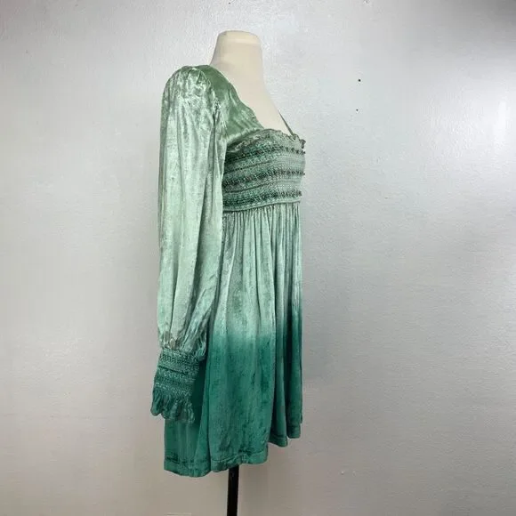 Urban Outfitters Green Velvet Dress Med Rhinestone Fairy Festival Boho Romantic - Picture 11 of 14